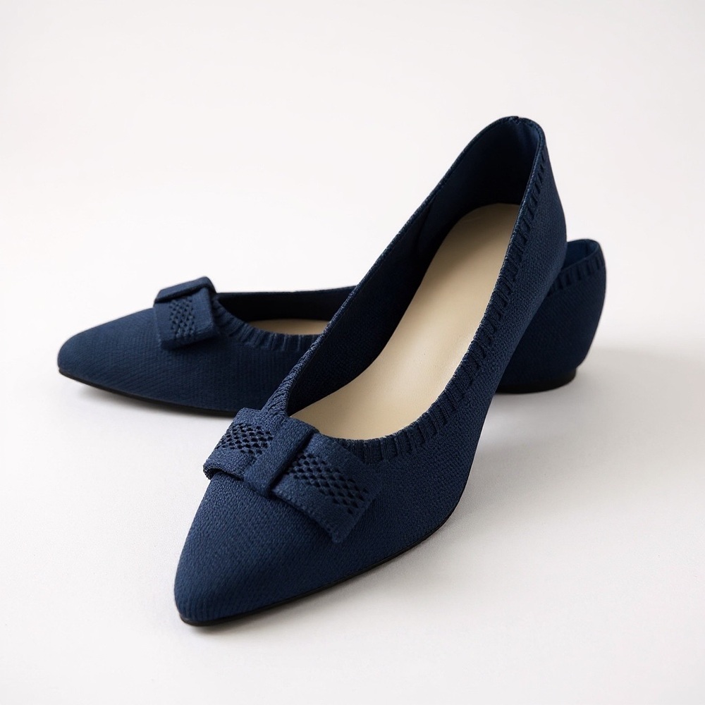 Mia Chic Navy Women's Knit Fabric Flats with Bow Detail | Size 6 | NWOT